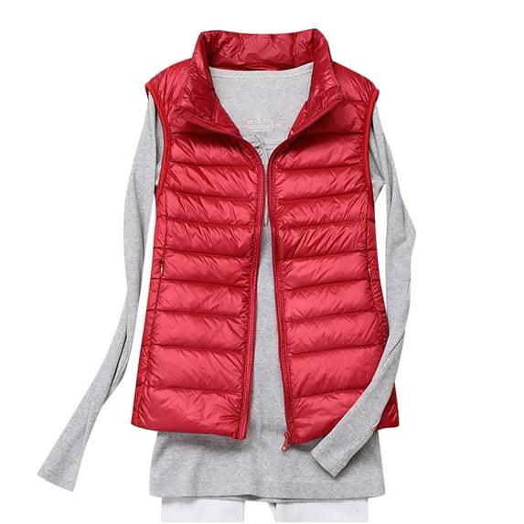 WCMZJ Women's Puffer Vests Lightweight Sleeveless Winter Stand Collar Zip Pockets Puffy Jacket Padded Gilet Red 3XL