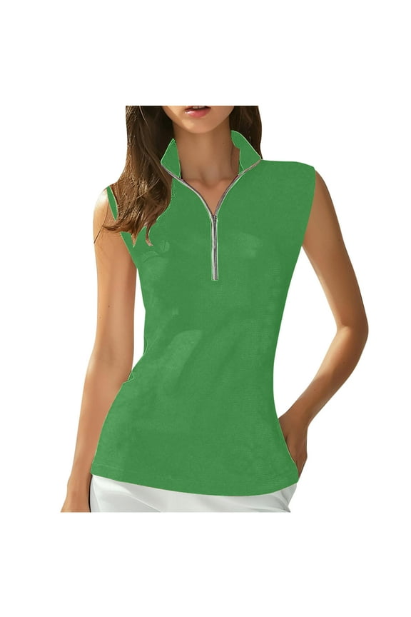 Women's Quarter Zip Golf Polo Shirt Collar Neck Sleeveless Pullover Sun Protection Tank Top Shirt