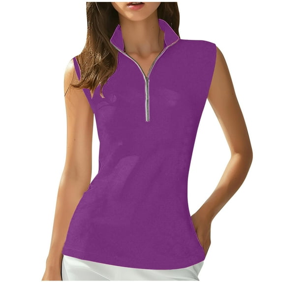 WCMZJ Women's Quarter Zip Golf Polo Shirt Collar Neck Sleeveless Pullover Sun Protection Tank Top Shirt
