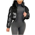 thumbnail image 1 of WCMZJ Women's Shiny Cropped Puffer Jacket Long Sleeve Solid Color Stand Neck Winter Down Coat Black L, 1 of 8