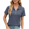 thumbnail image 1 of WCMZJ Women's Short Sleeve Tops Blouses Zipper Collar V Neck Business Casual Tops Loose Fit Tunic Shirt Polo Shirts Navy L, 1 of 5