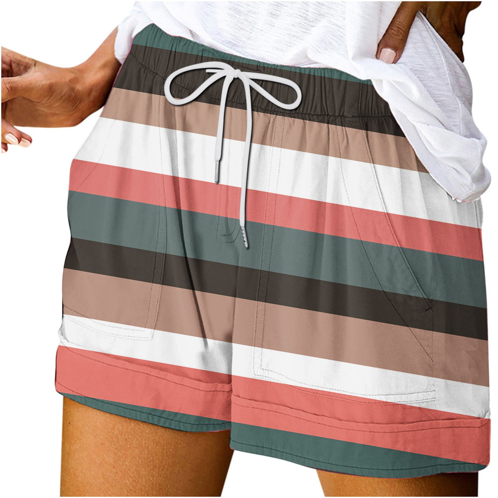 WCMZJ Women's Shorts with Pockets Drawstring Elastic Waist Block Color ...