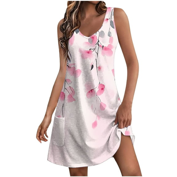 WCMZJ Women's Sleeveless V Neck Mini Dress Beach Cover Up Swimwear Bathing Suit Sundresses with Pockets 2025 New Multicolor L