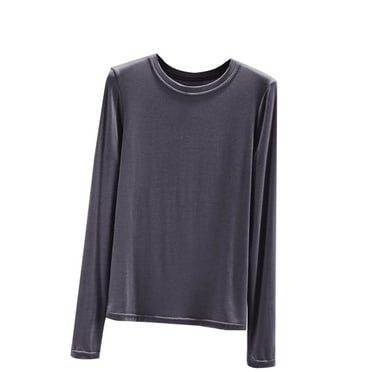 WCMZJ Women's Soft Comfy Pajama Tops Crew Neck Long Sleeve Sleep Tee Shirt Solid Color Loose Lounge Tops Dark Gray XL