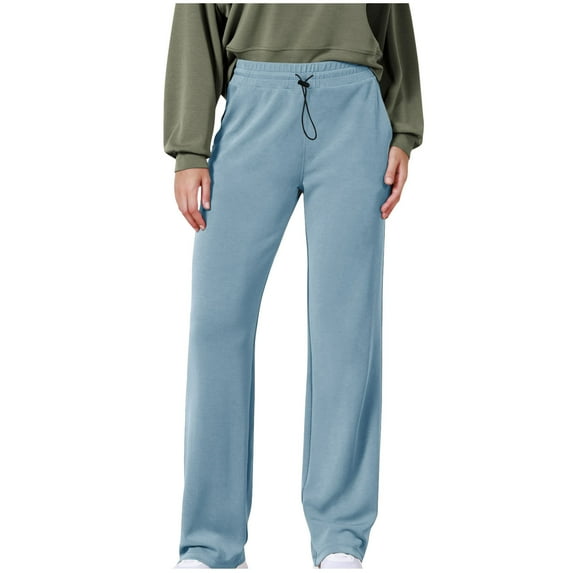 WCMZJ Women's Soft Wide Leg Pants with Pockets Adjustable Shockcord High Waist Casual Lounge Pants Solid Color Jogger Sweatpant