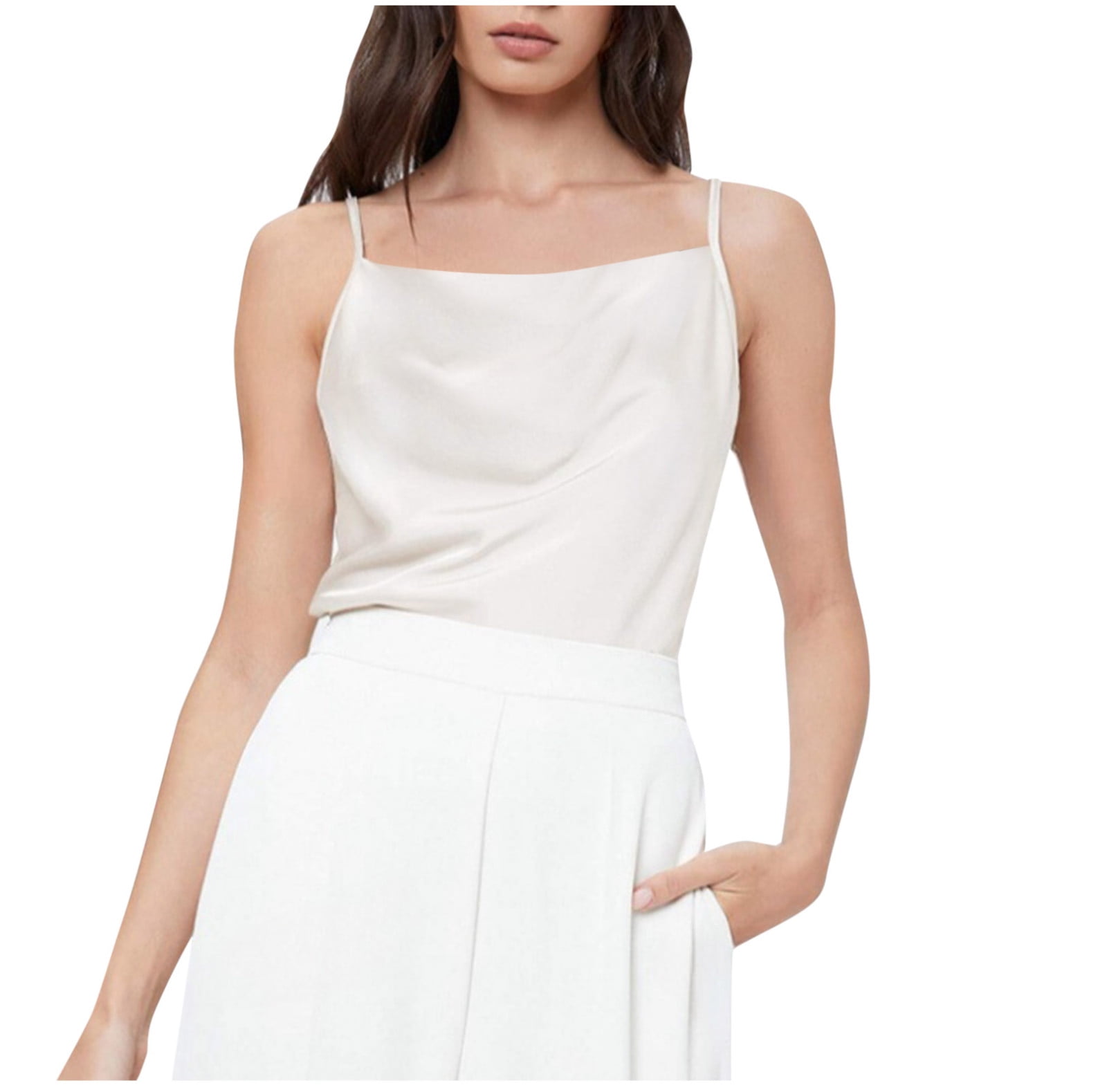 WCMZJ Women's Spaghetti Straps Square Neck Satin Camisole Casual Silk ...