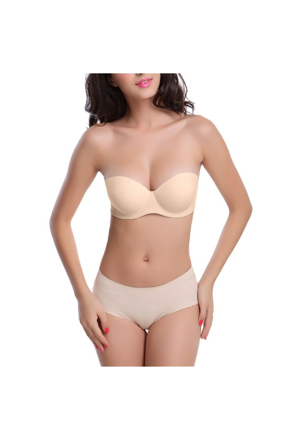 Women's Strapless Push up Padded Convertible Multiway Underwire Bra with Clear Strap for Dance Wedding Party