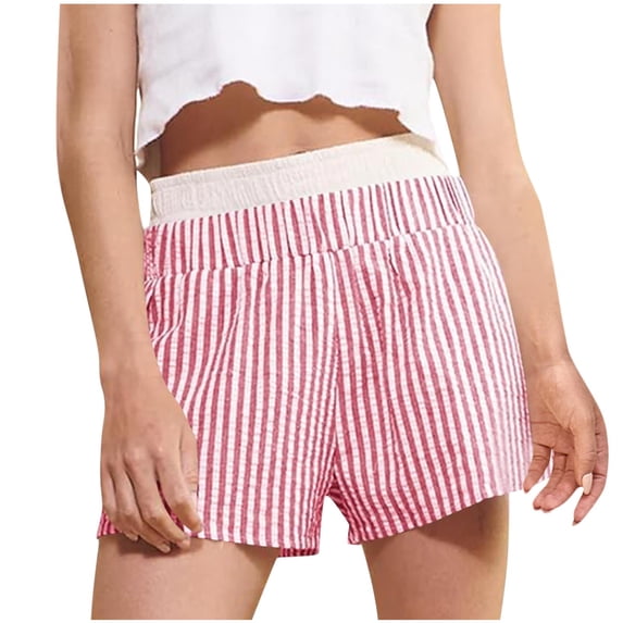 WCMZJ Women's Stripe Print Exposed Boxer Shorts Elastic High Waisted Wide Leg Y2K Workout Gym Shorts Hot Pink 2XL