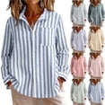 thumbnail image 1 of WCMZJ Women's Striped Botton Down Shirts Collared Long Sleeve Loose Fit Curved Hem Casual Blouse Tops with Patch Pocket, 1 of 9