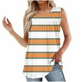 thumbnail image 1 of WCMZJ Women's Striped Tank Tops Summer Pleated Front Tunics Casual Sleeveless Shirts Ladies Loose Flowy Blouses to Wear with Legging Orange XXL, 1 of 5
