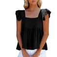 thumbnail image 1 of WCMZJ Women's Summer Peplum Blouse Square Neck Ruffle Strap Sleeveless and Backless with Button Babydoll Tank Top Black 2XL, 1 of 9