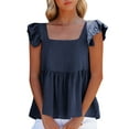 thumbnail image 1 of WCMZJ Women's Summer Peplum Blouse Square Neck Ruffle Strap Sleeveless and Backless with Button Babydoll Tank Top Navy 2XL, 1 of 9
