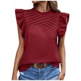 thumbnail image 1 of WCMZJ Women's Summer Pleated Sleeveless Tops Ruffle Shirts Crew Neck Tank Top Office Work Business Tunic Blouse 2025 Wine XL, 1 of 7