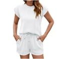 thumbnail image 1 of WCMZJ Women's Summer Two Piece Sets Casual Cap Sleeve Textured Knits Tops and Drawstring Shorts Lounge Sets, 1 of 3