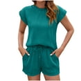 thumbnail image 1 of WCMZJ Women's Summer Two Piece Sets Casual Cap Sleeve Textured Knits Tops and Drawstring Shorts Lounge Sets, 1 of 3