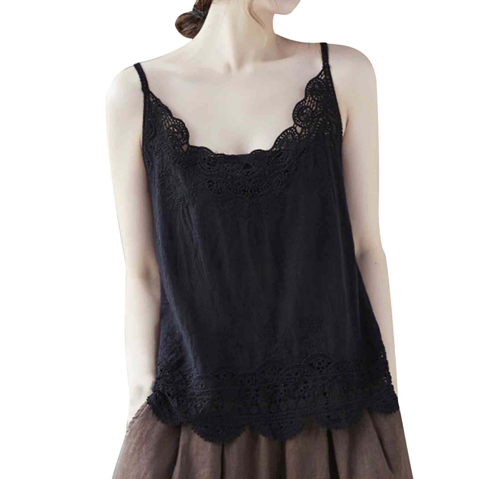 WCMZJ Women s Tank Tops Sleeveless Lace Embroidered Scalloped V Neck Undershirt Spaghetti Strap Layering Camisole Cami Tank Top