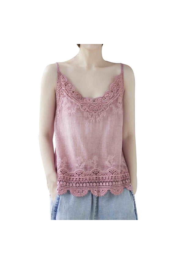 Women's Tank Tops Sleeveless Lace Embroidered Scalloped V Neck Undershirt Spaghetti Strap Layering Camisole Cami Tank Top