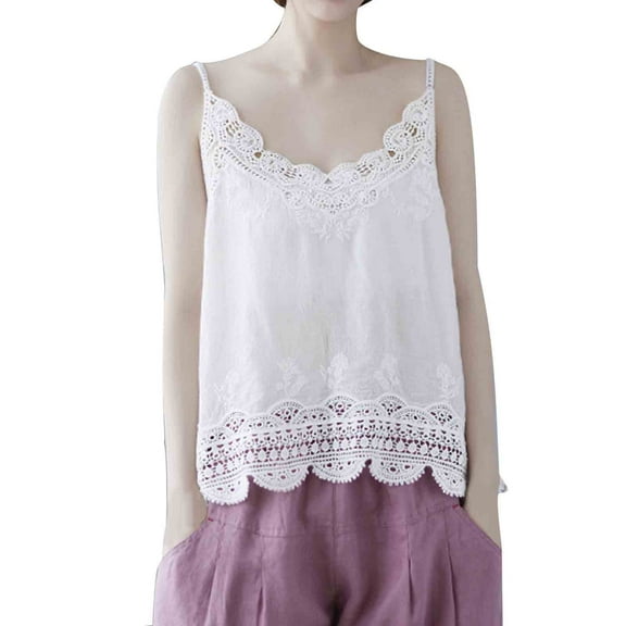 WCMZJ Women's Tank Tops Sleeveless Lace Embroidered Scalloped V Neck Undershirt Spaghetti Strap Layering Camisole Cami Tank Top
