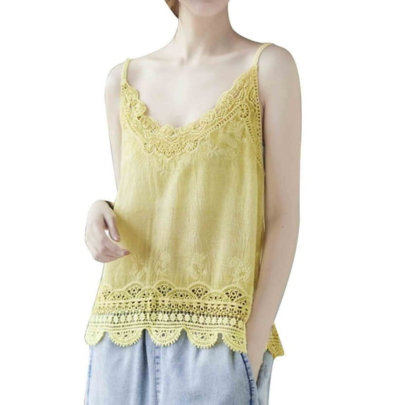 WCMZJ Women's Tank Tops Sleeveless Lace Embroidered Scalloped V Neck Undershirt Spaghetti Strap Layering Camisole Cami Tank Top