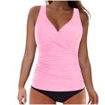 thumbnail image 1 of WCMZJ Women's Tankini Swimsuits Two Piece Ruched Tummy Control Bathing Suits with High Waisted Bottom Modest Swimwear Pink L, 1 of 5