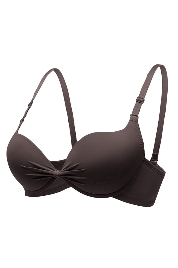 Women's Twist Front Underwire Supportive Lightly Lined Bra Push Up Padded Full Coverage Smoothing Bras Coffee M