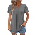 thumbnail image 1 of WCMZJ Women's V Neck Shirts Dressy Casual Ruffle Sleeve Blouses Loose Fit Pleated Front Summer Tunic Tops Gray L, 1 of 7