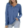 thumbnail image 1 of WCMZJ Women's Waffle Knit Tunic Tops Loose Long Sleeve Button up V Neck Henley Shirts Trendy Solid Color Pullover Fall Shirts Blue 3XL, 1 of 5