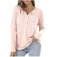 thumbnail image 1 of WCMZJ Women's Waffle Knit Tunic Tops Loose Long Sleeve Button up V Neck Henley Shirts Trendy Solid Color Pullover Fall Shirts Pink XL, 1 of 5