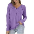 thumbnail image 1 of WCMZJ Women's Waffle Knit Tunic Tops Loose Long Sleeve Button up V Neck Henley Shirts Trendy Solid Color Pullover Fall Shirts Purple S, 1 of 5