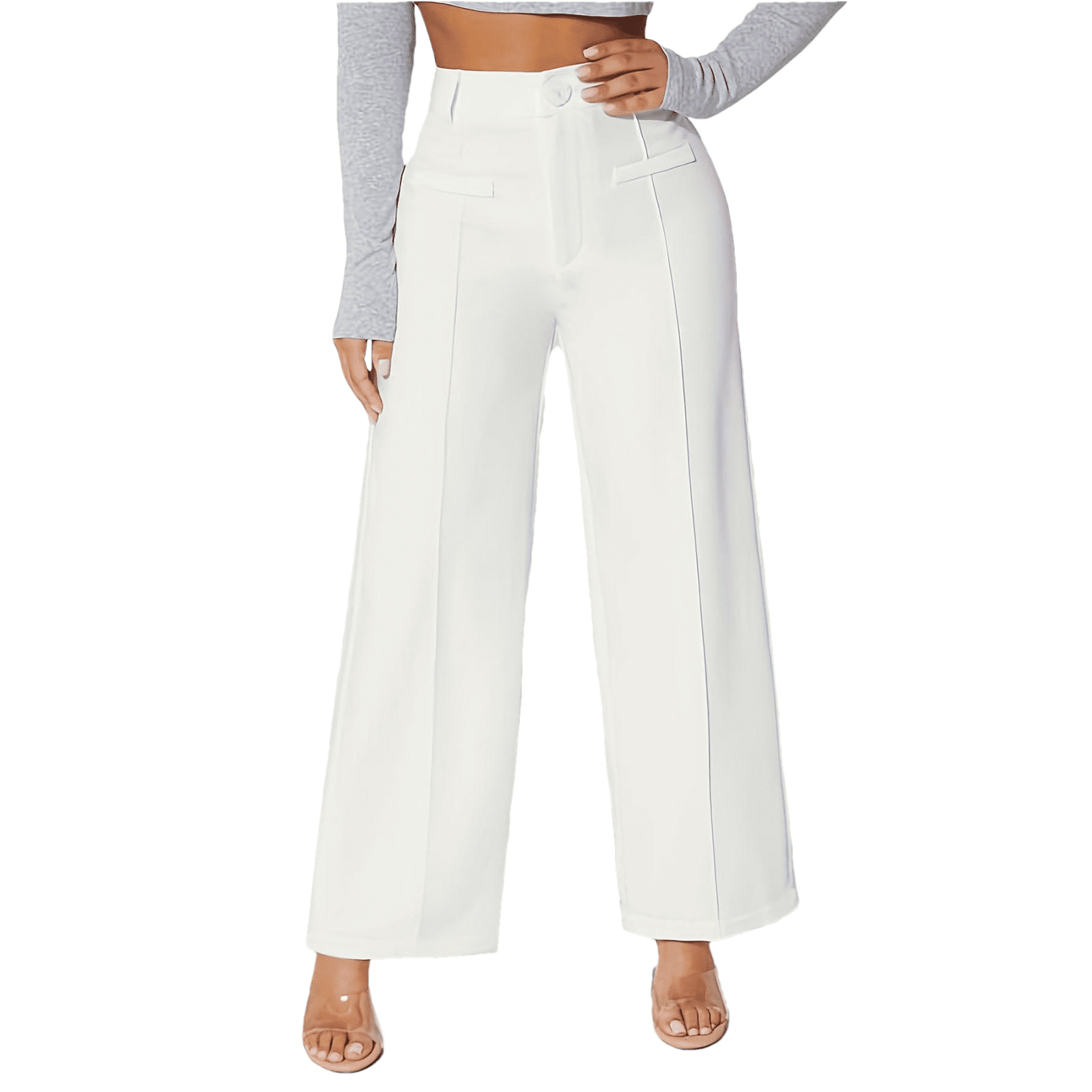 KYAL Women's High Waisted Stretchy Dress Pants - Straight Leg Office Trousers, Pull-On With Pockets - View #8