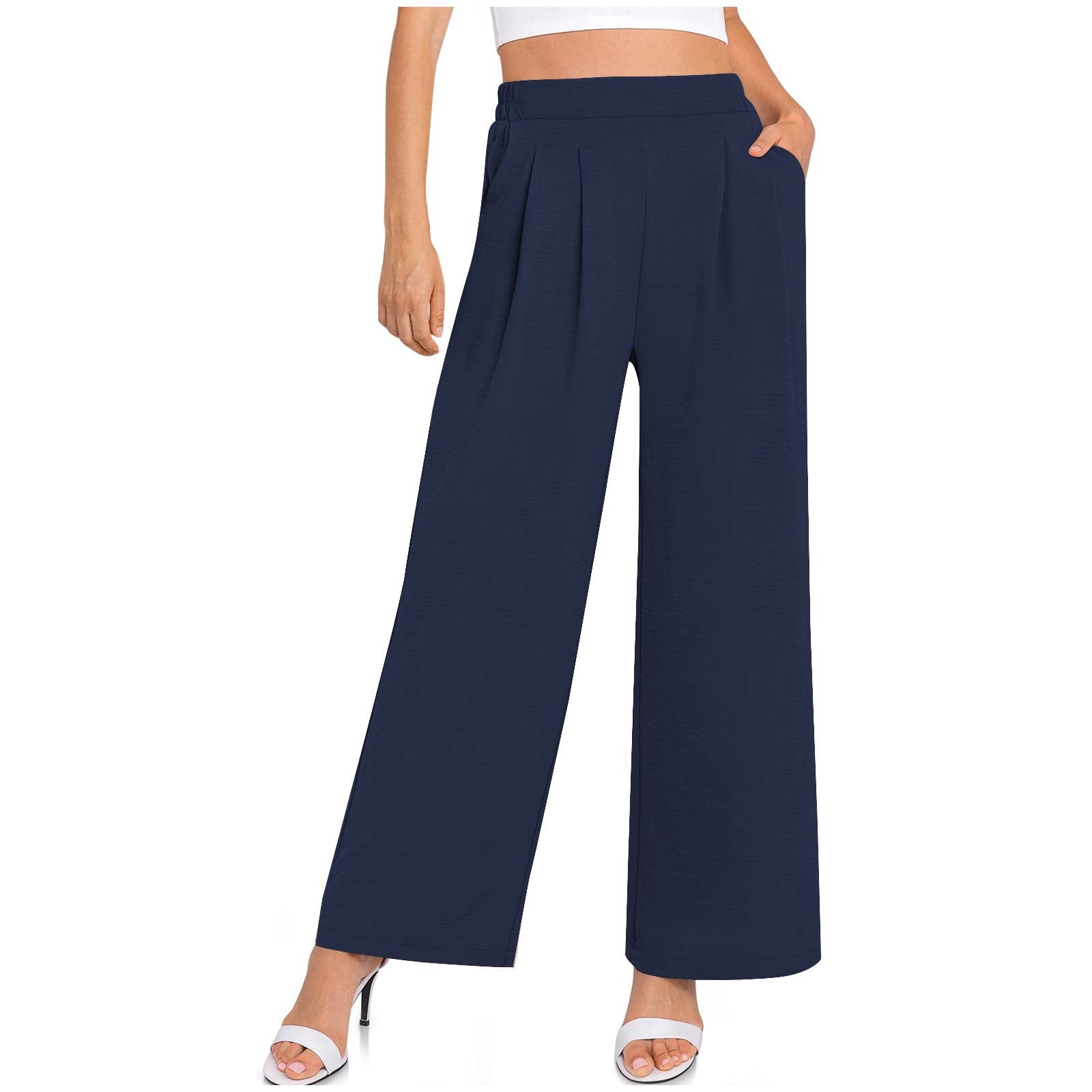 WCMZJ Women's Wide Leg Dress Pants Ruffle High Elastic Waisted