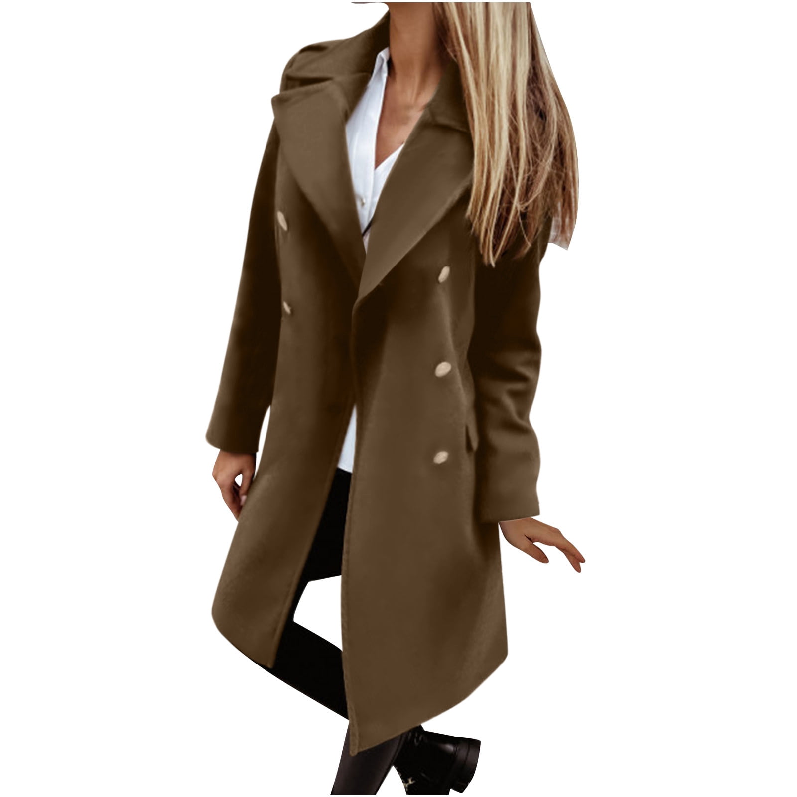 WCMZJ Women's Winter Double Breasted Midi Long Wool Pea Coat Notch