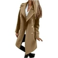 thumbnail image 1 of WCMZJ Women's Winter Double Breasted Midi Long Wool Pea Coat Notch Lapel Winter Trench Coat Wool Blend Over Coats Long Jackets Khaki XXL, 1 of 6
