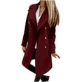 thumbnail image 1 of WCMZJ Women's Winter Double Breasted Midi Long Wool Pea Coat Notch Lapel Winter Trench Coat Wool Blend Over Coats Long Jackets Wine XXL, 1 of 6