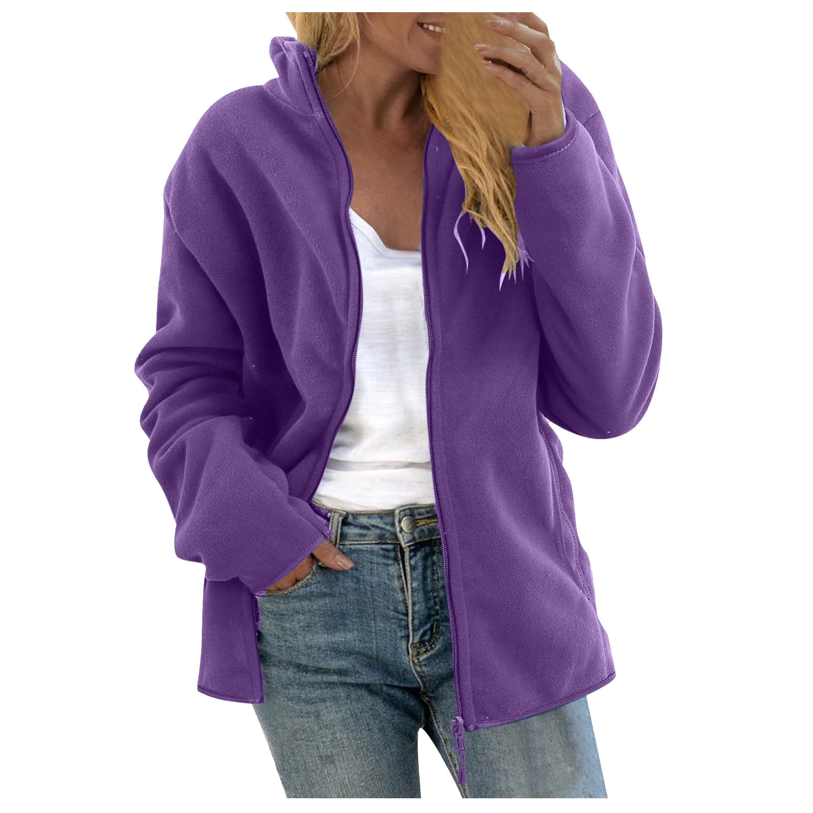 WCMZJ Women's Zip up Fleece Jacket Long Sleeve Warm Soft Polar ...