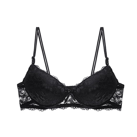 WCMZJ Womens Balconette Lace Bra Push Up Sheer See Through Underwire Embroidered Unlined Everyday Bras