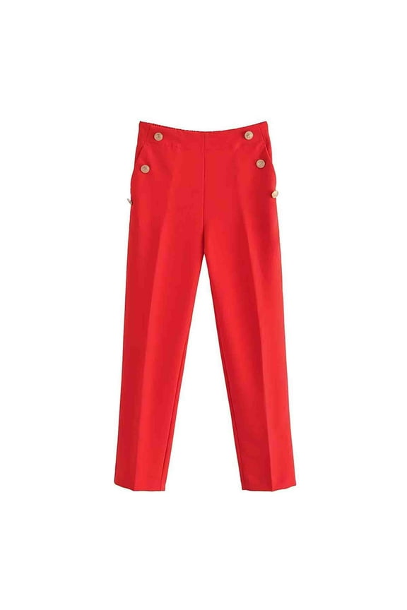 Womens Button Down Dressy Pants 2024 Trendy Straight Leg Pants Bussiness Work Trousers Mid Rise Solid Color Trouser with Pockets