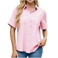 thumbnail image 1 of WCMZJ Womens Button Down Shirt Short Sleeve Dress Shirt V Neck Collared Button Up Summer Tops Work Blouse with Pockets Pink L, 1 of 8