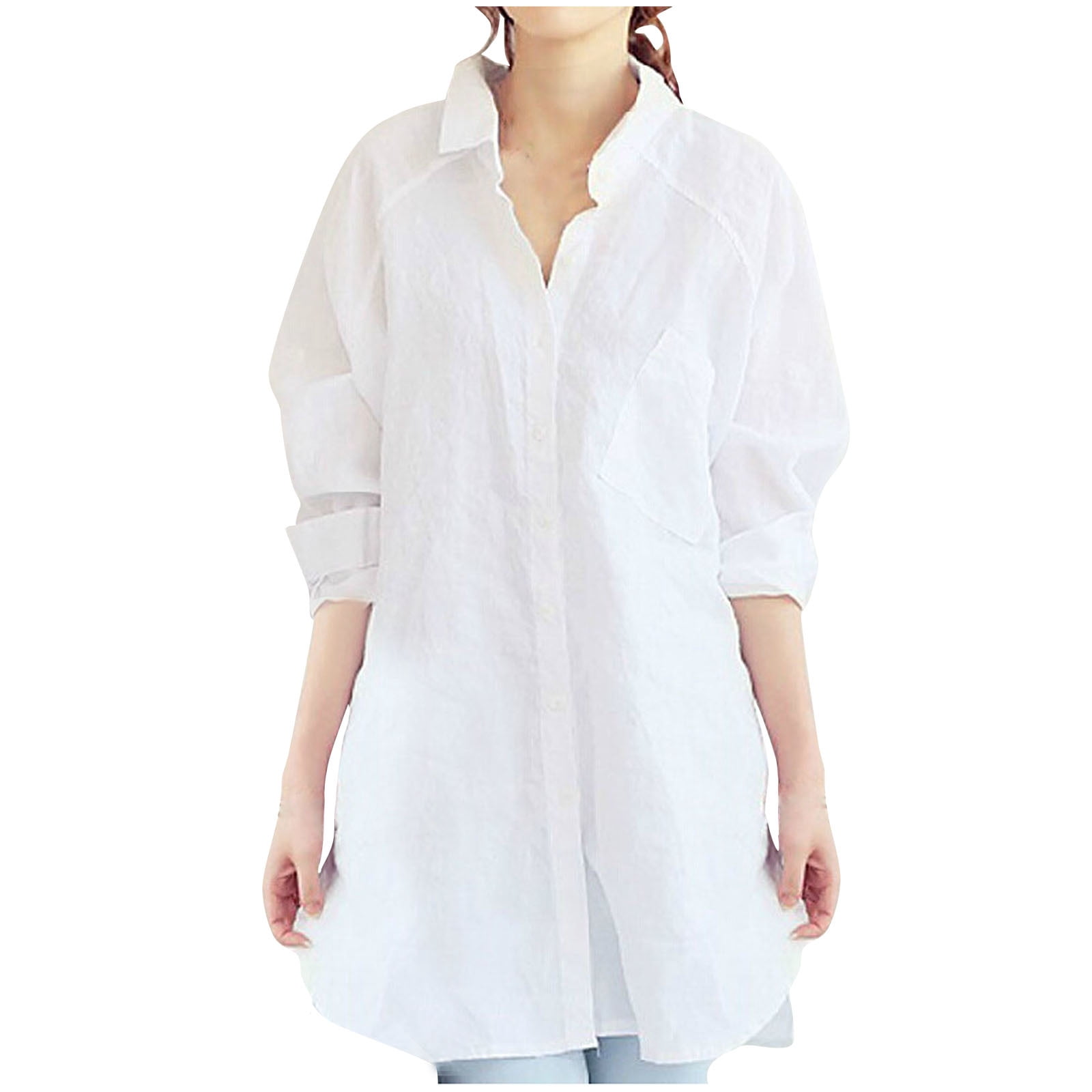 WCMZJ Womens Button Down Shirts Linen Cotton Long Sleeve Blouse Tunic