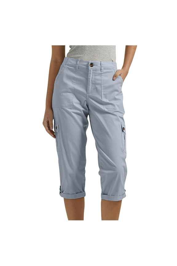 Womens Cargo Capris Lightweight Hiking Pants 6 Pockets Quick Dry Casual Outdoor Trip Loose Shorts Cropped Pant Navy S
