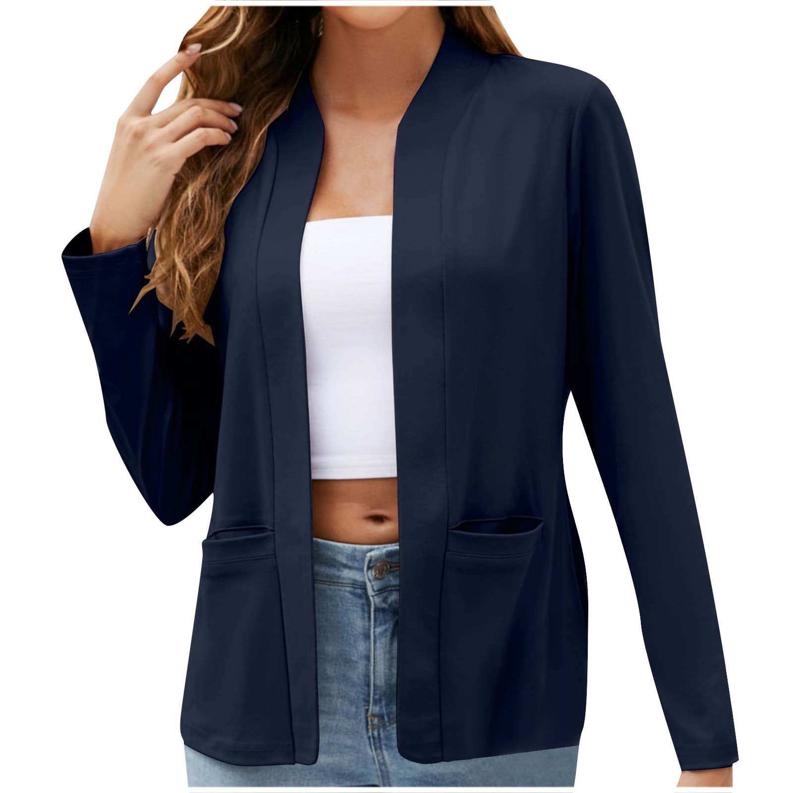 WCMZJ Womens Casual Blazers Open Front Long Sleeve Collarless Blazer ...