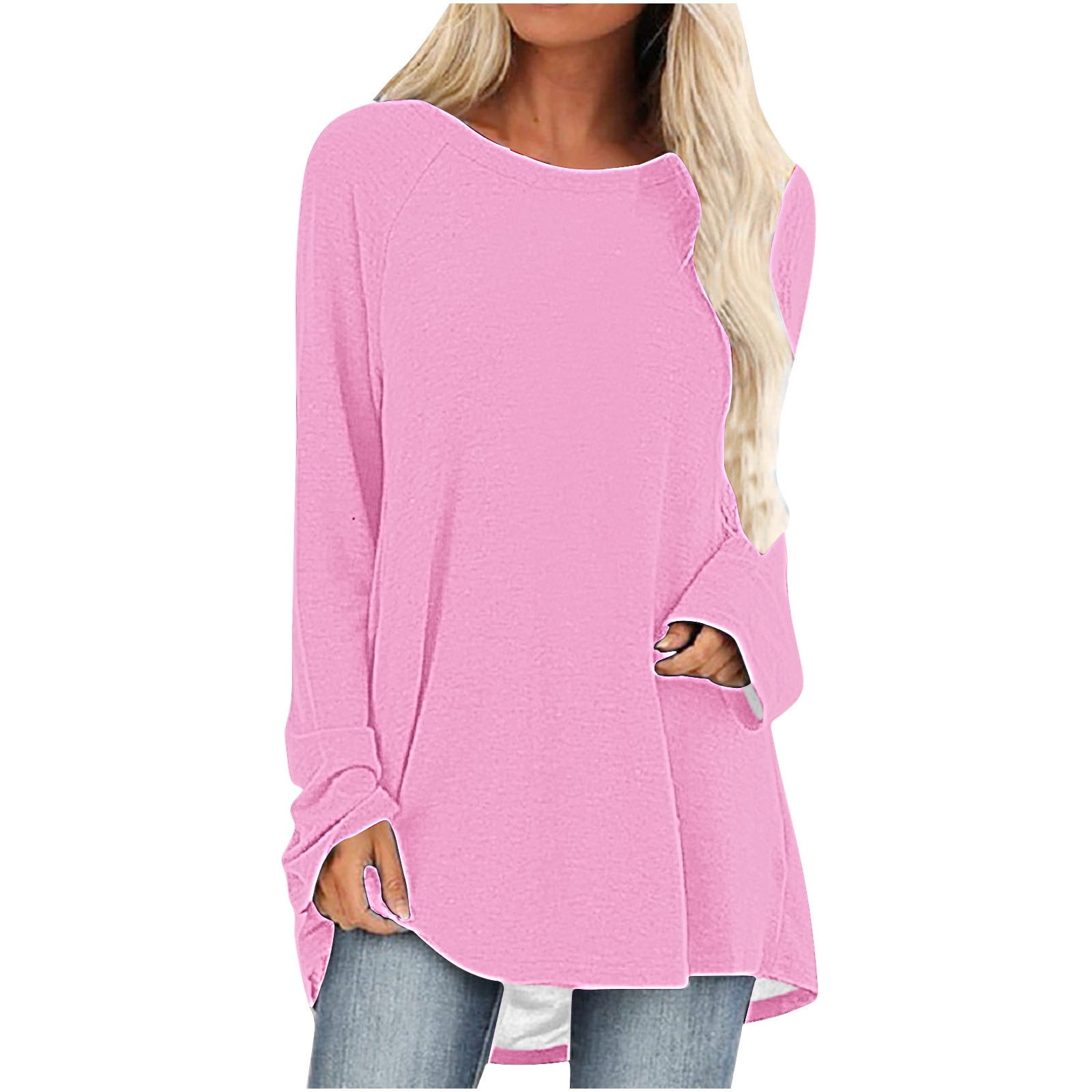 Pink Solid Hooded Long Sleeves Pullover Sweatshirt main image 0
