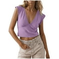 thumbnail image 1 of WCMZJ Womens Deep V Neck Cropped Tank Tops Low Cut Summer Cap Sleeve T Shirts Y2k Slim Fit Cute Tees Purple L, 1 of 6