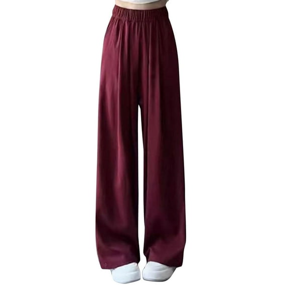 WCMZJ Womens Elastic High Waist Wide Leg Pants Lightweight Loose Long Pants Plus Size Solid Color Pull On Trousers