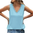 thumbnail image 1 of WCMZJ Womens Lace Trim Tank Tops V Neck Sleeveless Shirts 2025 Summer Casual Trendy Dressy Cami Top Light Blue S, 1 of 5