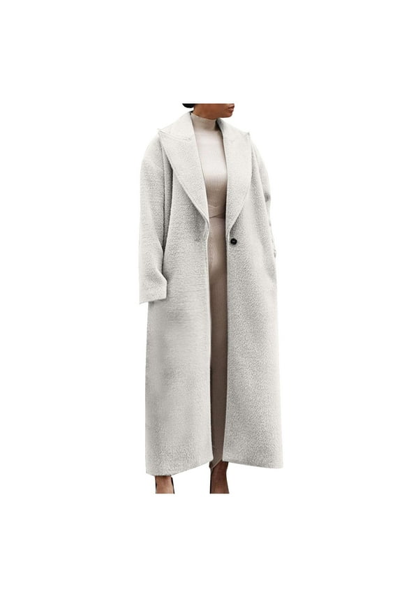 Womens Long Pea Coats Wool Blend Ankle Length Business Casual Trench Coats Long Sleeve Open Front Dressy Jackets Beige 3XL