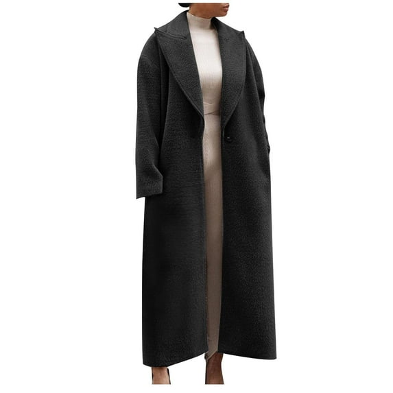 WCMZJ Womens Long Pea Coats Wool Blend Ankle Length Business Casual Trench Coats Long Sleeve Open Front Dressy Jackets Black L