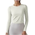 thumbnail image 1 of WCMZJ Womens Long Sleeve Crop Workout Tops UPF 50+ Yoga Athletic Running Cropped Tops Crew Neck Slim Fit Gym T Shirt Beige XL, 1 of 7