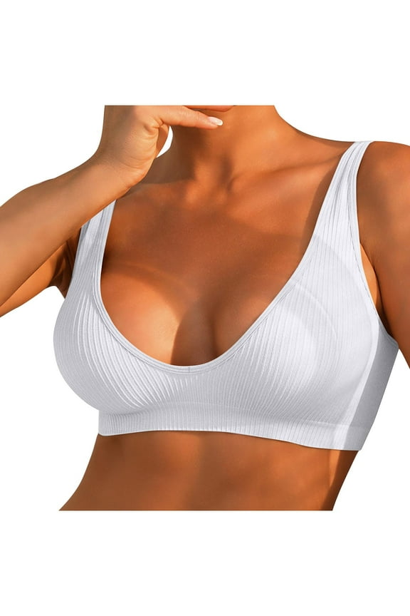 Womens No Underwire Bras Support Push Up Ribbed Knit Bralettes Seamless Beauty Back Comfort Breathable Thin Bras