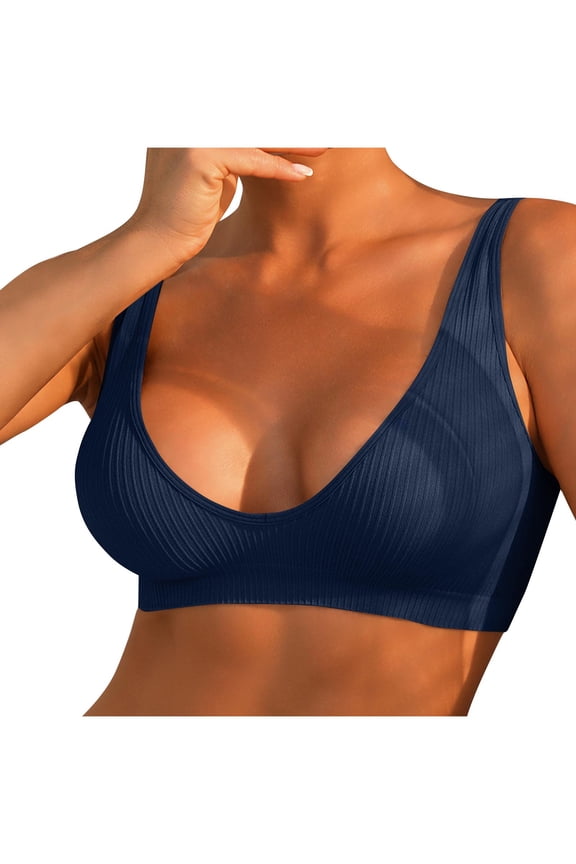 Womens No Underwire Bras Support Push Up Ribbed Knit Bralettes Seamless Beauty Back Comfort Breathable Thin Bras